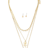 Dainty Layered Flower Heart Pendant Necklace & Ball Earring Set